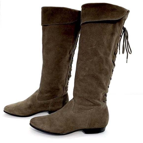 ALDO | Suede Leather Knee High Cuffed Boots Taupe Size 6.5 - Picture 11 of 15